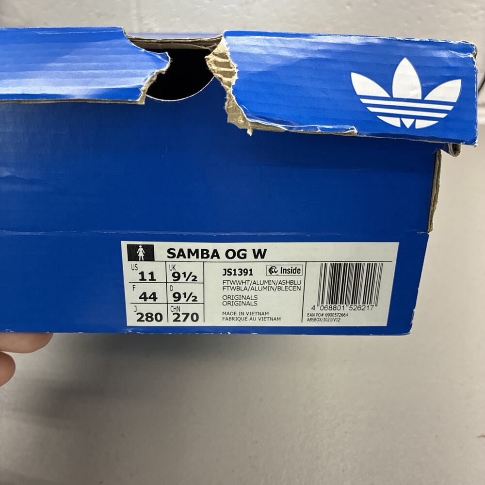 New Adidas JS1391 Women's Samba OG Size 11 White Alumina Ash Blue Sneakers - Picture 7 of 8